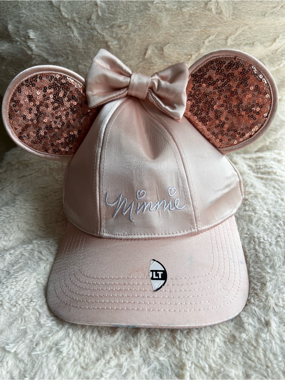 Minnie Kids Pink Sequin Ear Baseball Cap with Bow
